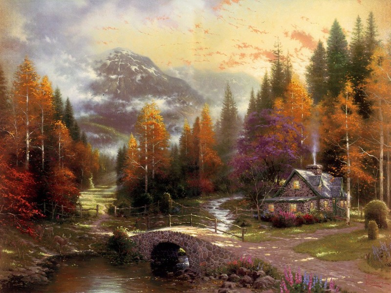 温馨田园风景油画壁纸